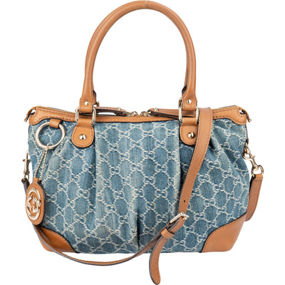 Gucci GG Denim Monogram Sukkey Handbag