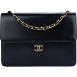 Chanel Dark Blue Boxcalf 80s Single Flap Shoulder Bag