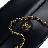 Chanel Dark Blue Boxcalf 80s Single Flap Shoulder Bag