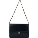 Chanel Dark Blue Boxcalf 80s Single Flap Shoulder Bag