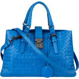 Bottega Veneta Blue Intrecciato Leather Roma Handbag