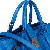Bottega Veneta Blue Intrecciato Leather Roma Handbag