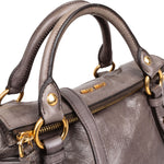 Miu Miu Grey Leather City Handbag - vintageandkickz