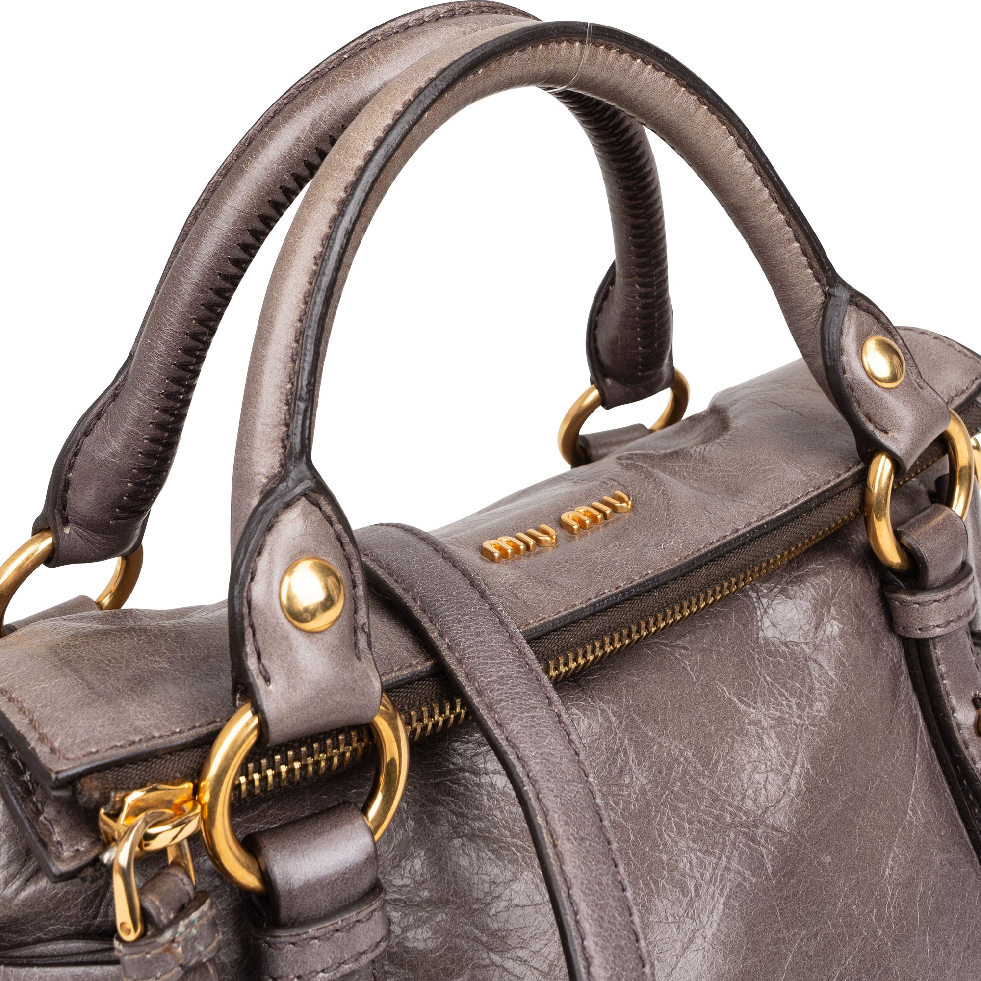 Miu Miu Grey Leather City Handbag - vintageandkickz