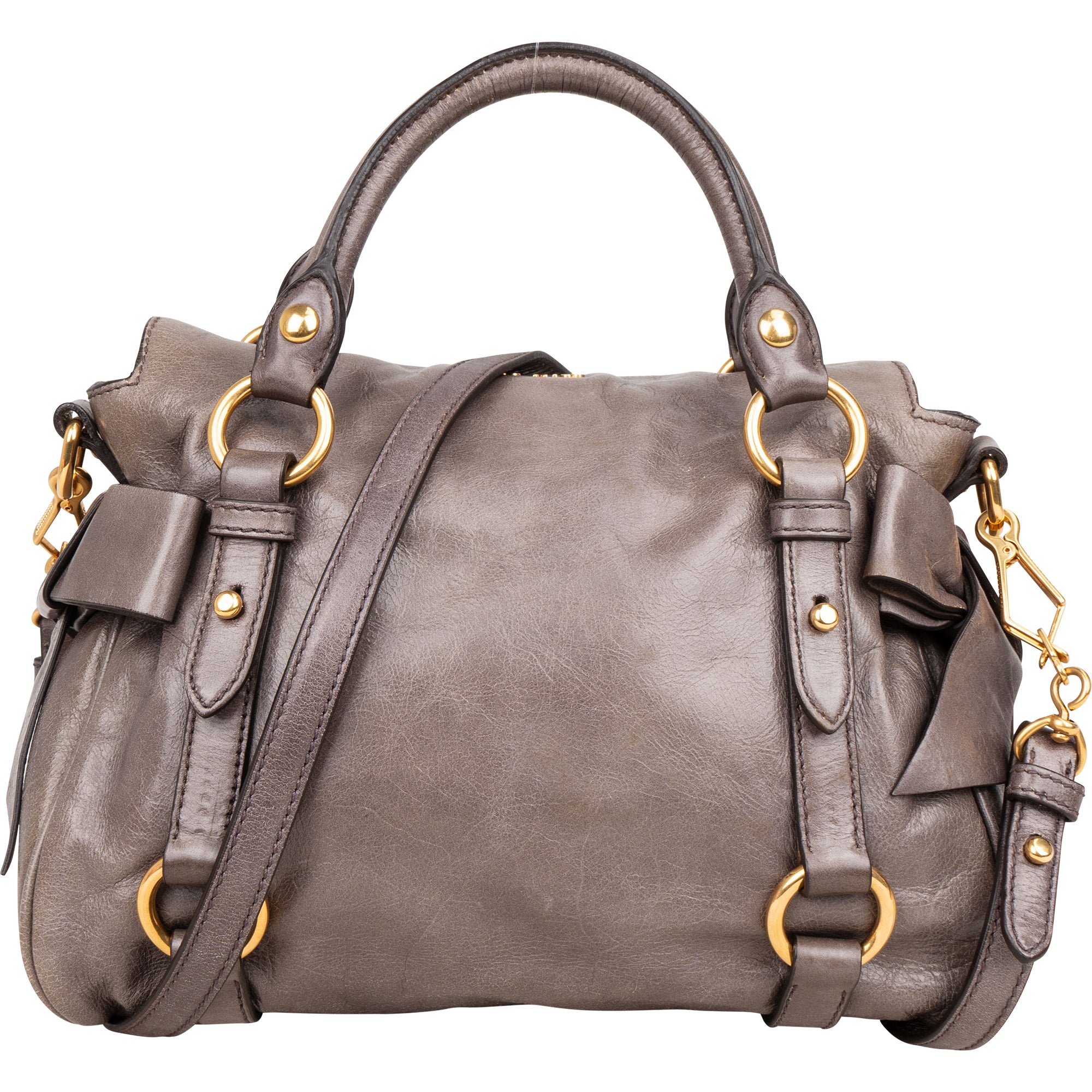 Miu Miu Grey Leather City Handbag - vintageandkickz