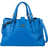 Bottega Veneta Blue Intrecciato Leather Roma Handbag