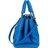 Bottega Veneta Blue Intrecciato Leather Roma Handbag