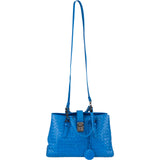 Bottega Veneta Blue Intrecciato Leather Roma Handbag