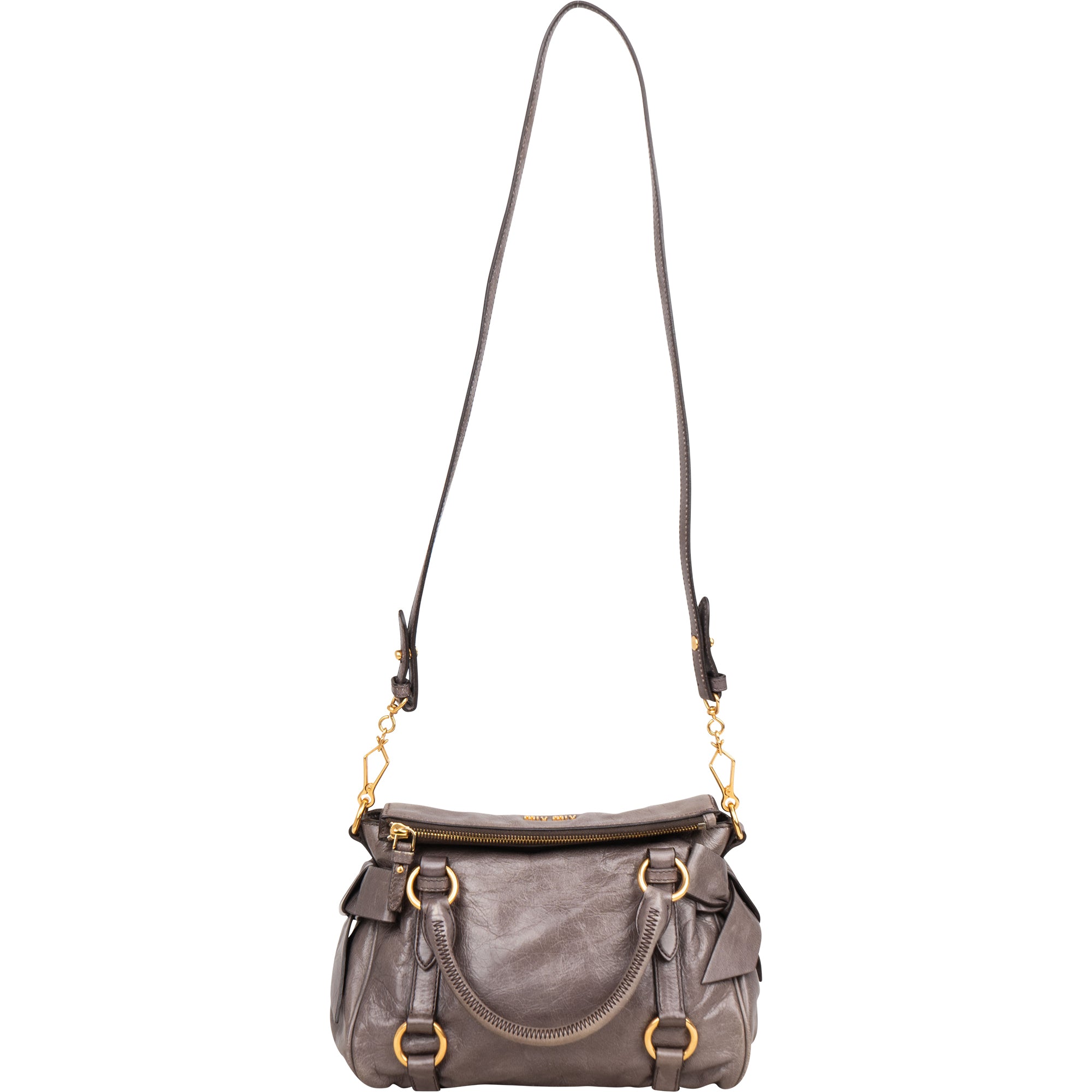Miu Miu Grey Leather City Handbag - vintageandkickz