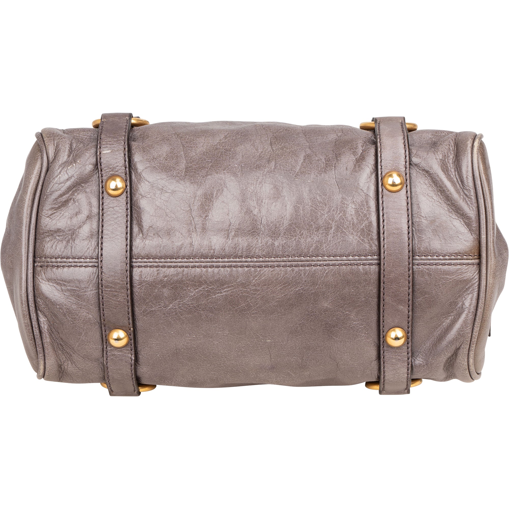 Miu Miu Grey Leather City Handbag - vintageandkickz