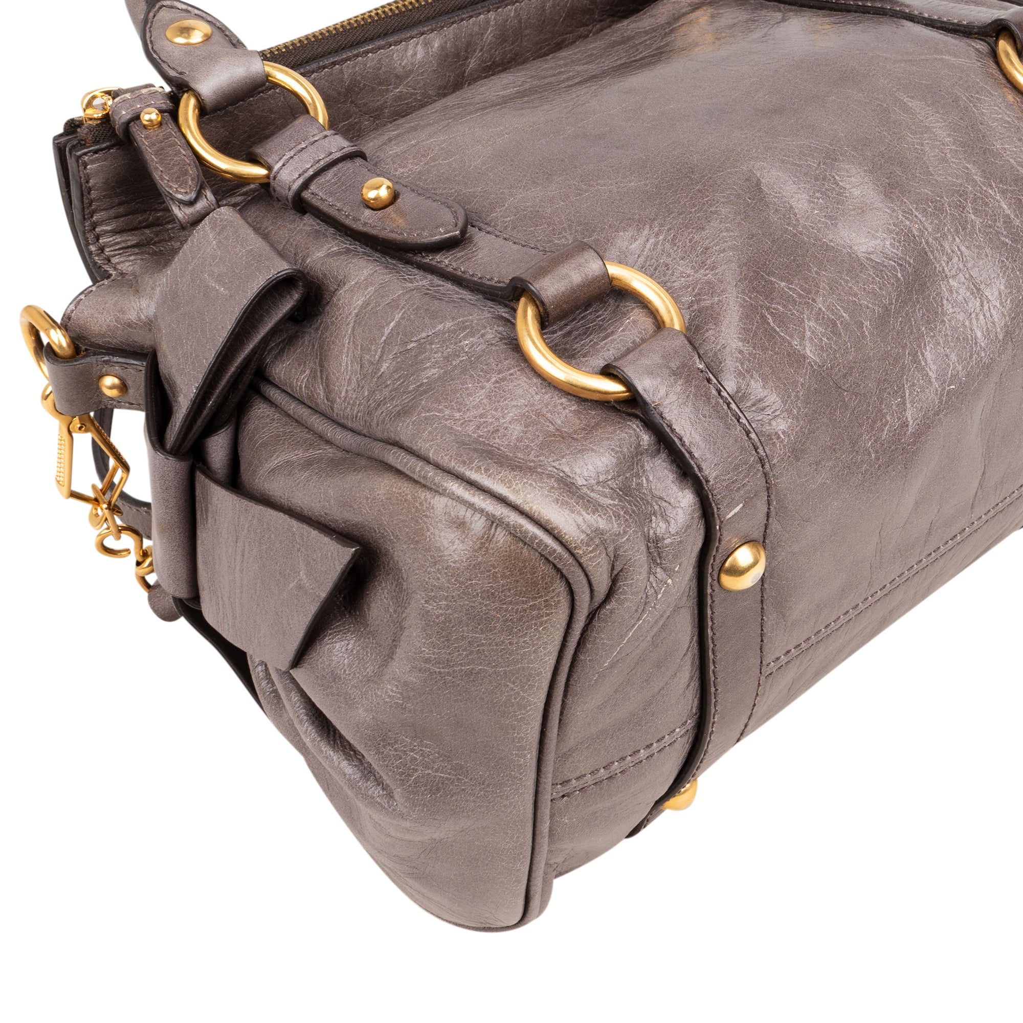 Miu Miu Grey Leather City Handbag - vintageandkickz