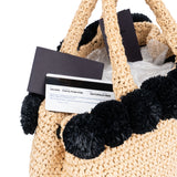 Prada Raffia Pompom Satchel Handbag