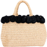 Prada Raffia Pompom Satchel Handbag