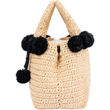 Prada Raffia Pompom Satchel Handbag