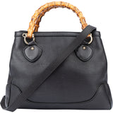 Gucci Black Leather Bamboo Handbag