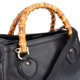 Gucci Black Leather Bamboo Handbag