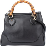 Gucci Black Leather Bamboo Handbag