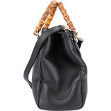 Gucci Black Leather Bamboo Handbag