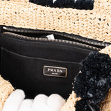 Prada Raffia Pompom Satchel Handbag