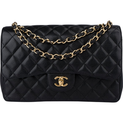 Chanel Quilted Caviar Leather Jumbo Double Flap Crossbody Bag