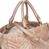 Miu Miu Quilted Taupe Leather Handbag