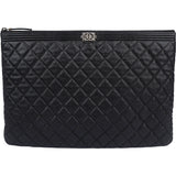 Chanel Quilted Caviar Leather CC Boy Clutch