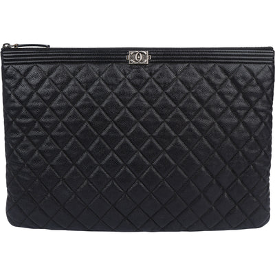 Chanel Quilted Caviar Leather CC Boy Clutch - vintageandkickz