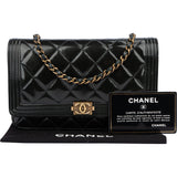 Chanel Quilted Dark Green Patent Leather Boy Wallet On Chain Crossbody Bag