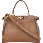 Fendi Brown Leather Peekaboo Handbag - vintageandkickz