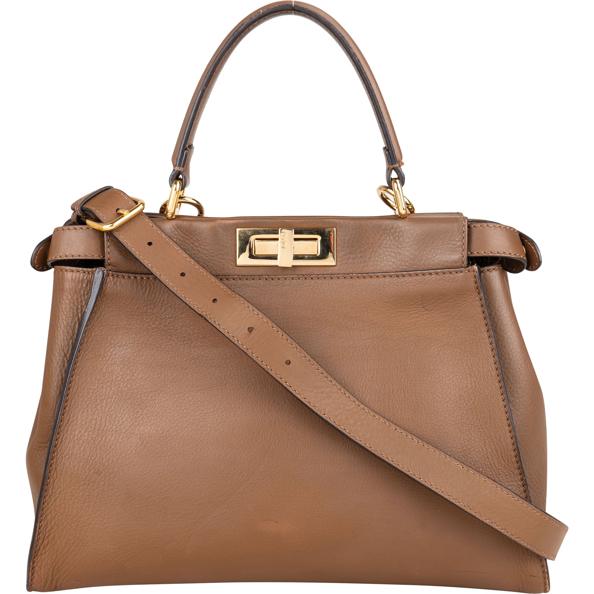 Fendi Brown Leather Peekaboo Handbag - vintageandkickz