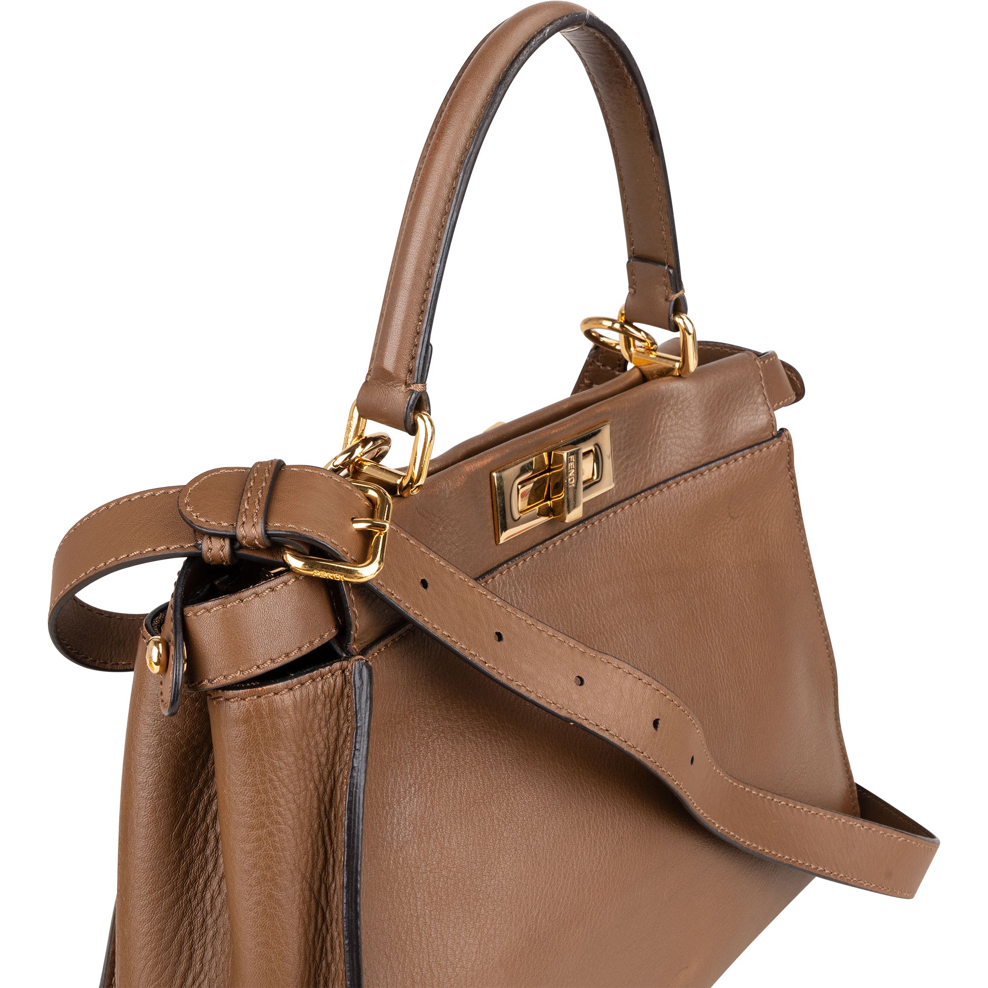 Fendi Brown Leather Peekaboo Handbag - vintageandkickz