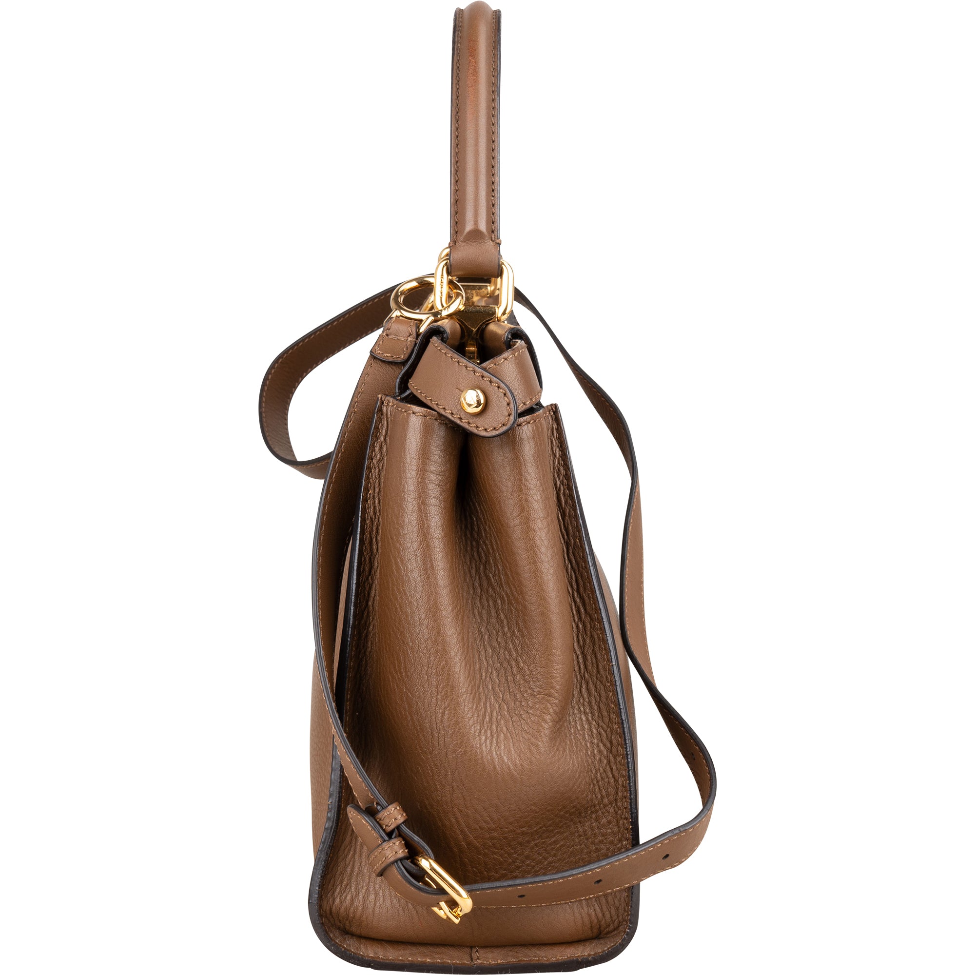 Fendi Brown Leather Peekaboo Handbag - vintageandkickz