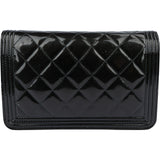 Chanel Quilted Dark Green Patent Leather Boy Wallet On Chain Crossbody Bag