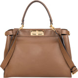 Fendi Brown Leather Peekaboo Handbag - vintageandkickz