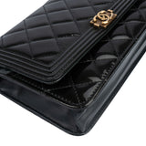Chanel Quilted Dark Green Patent Leather Boy Wallet On Chain Crossbody Bag