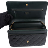 Chanel Quilted Dark Green Patent Leather Boy Wallet On Chain Crossbody Bag