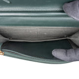 Chanel Quilted Dark Green Patent Leather Boy Wallet On Chain Crossbody Bag