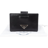 Prada Black Saffiano Leather Triangle Cardholder