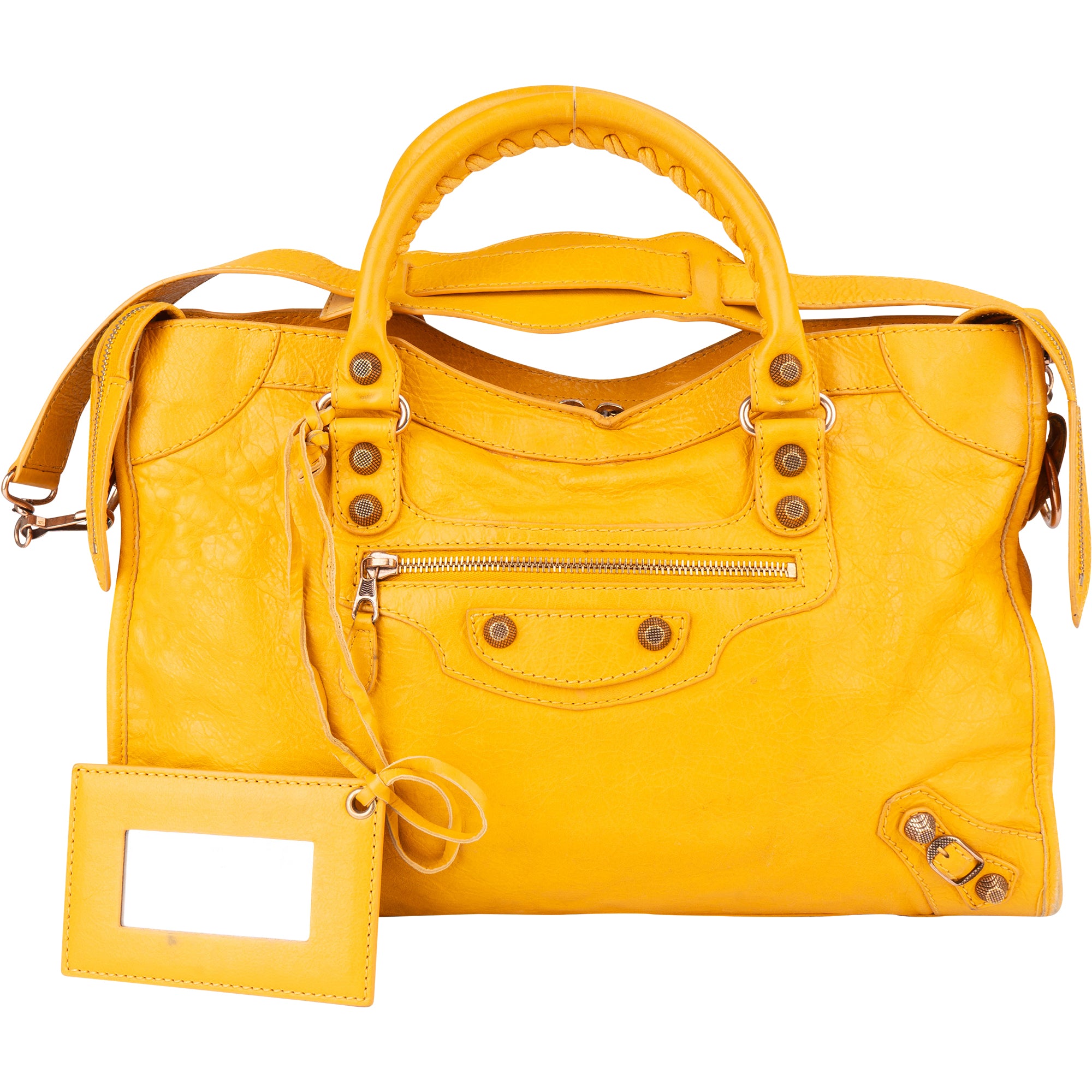 Balenciaga Yellow Leather City Handbag - vintageandkickz