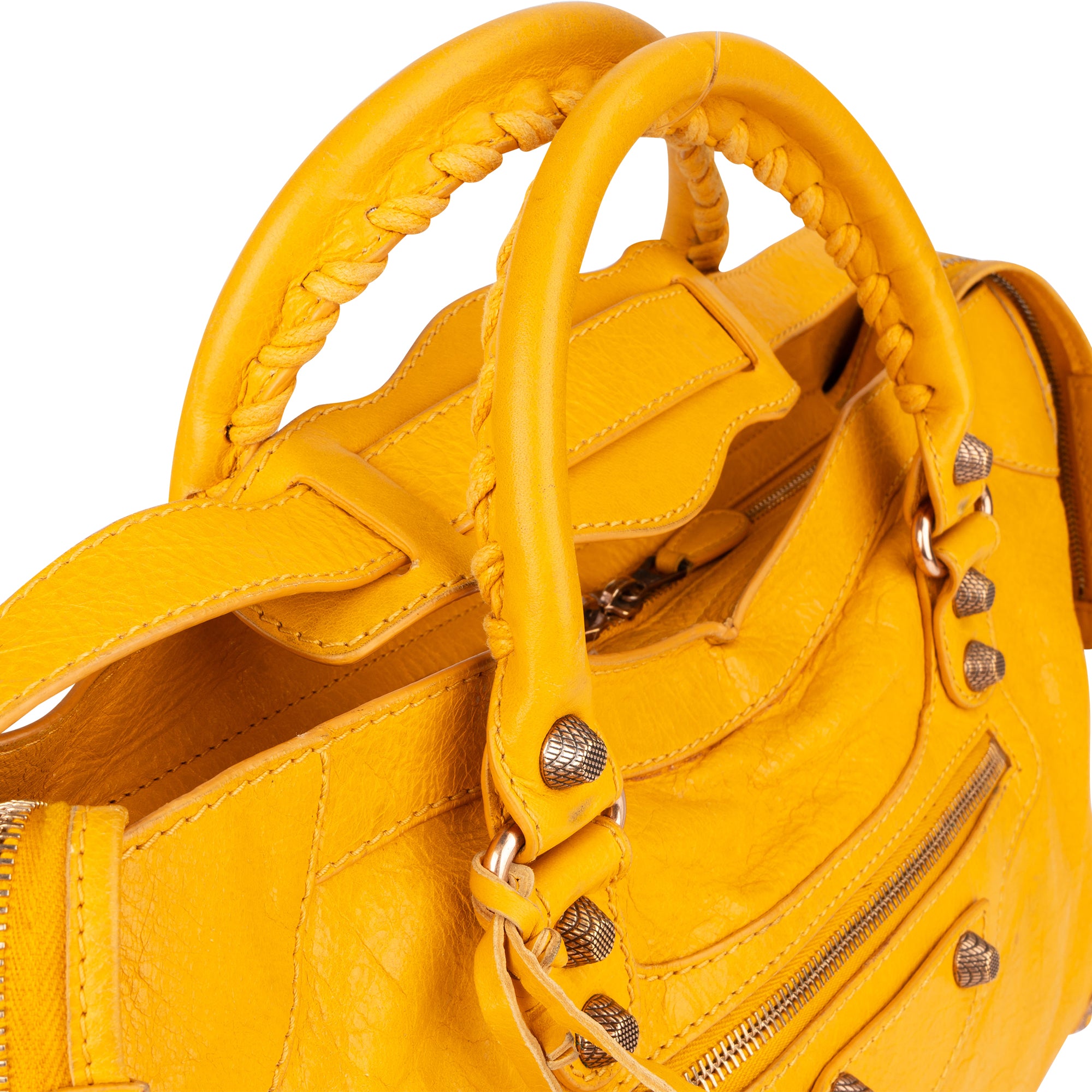 Balenciaga Yellow Leather City Handbag - vintageandkickz
