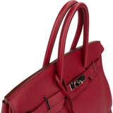 Hermès Clemence Leather Palladium Rouge H Birkin 35 Handbag