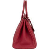 Hermès Clemence Leather Palladium Rouge H Birkin 35 Handbag