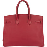 Hermès Clemence Leather Palladium Rouge H Birkin 35 Handbag