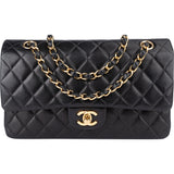Chanel Quilted Lambskin 24K Gold Double Flap Crossbody Bag