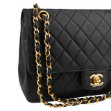 Chanel Quilted Lambskin 24K Gold Double Flap Crossbody Bag