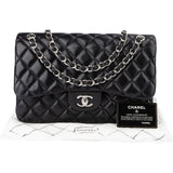 Chanel Quilted Lambskin Palladium Jumbo Double Flap Crossbody Bag