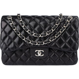 Chanel Quilted Lambskin Palladium Jumbo Double Flap Crossbody Bag
