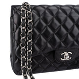 Chanel Quilted Lambskin Palladium Jumbo Double Flap Crossbody Bag