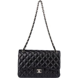 Chanel Quilted Lambskin Palladium Jumbo Double Flap Crossbody Bag