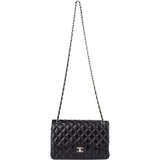 Chanel Quilted Lambskin Palladium Jumbo Double Flap Crossbody Bag